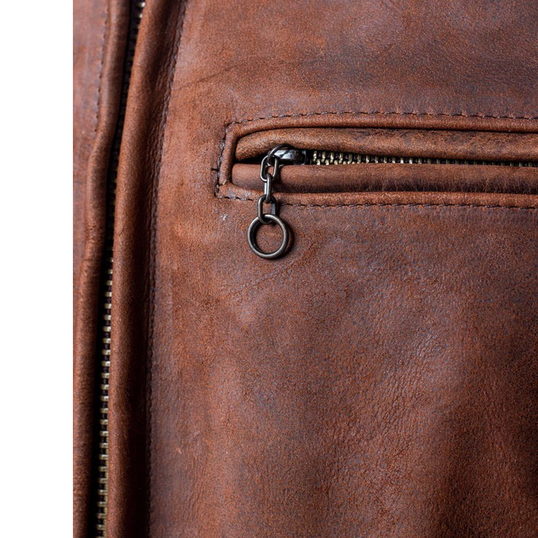 Mens Oiled Nubuck Brown Leather Jacket