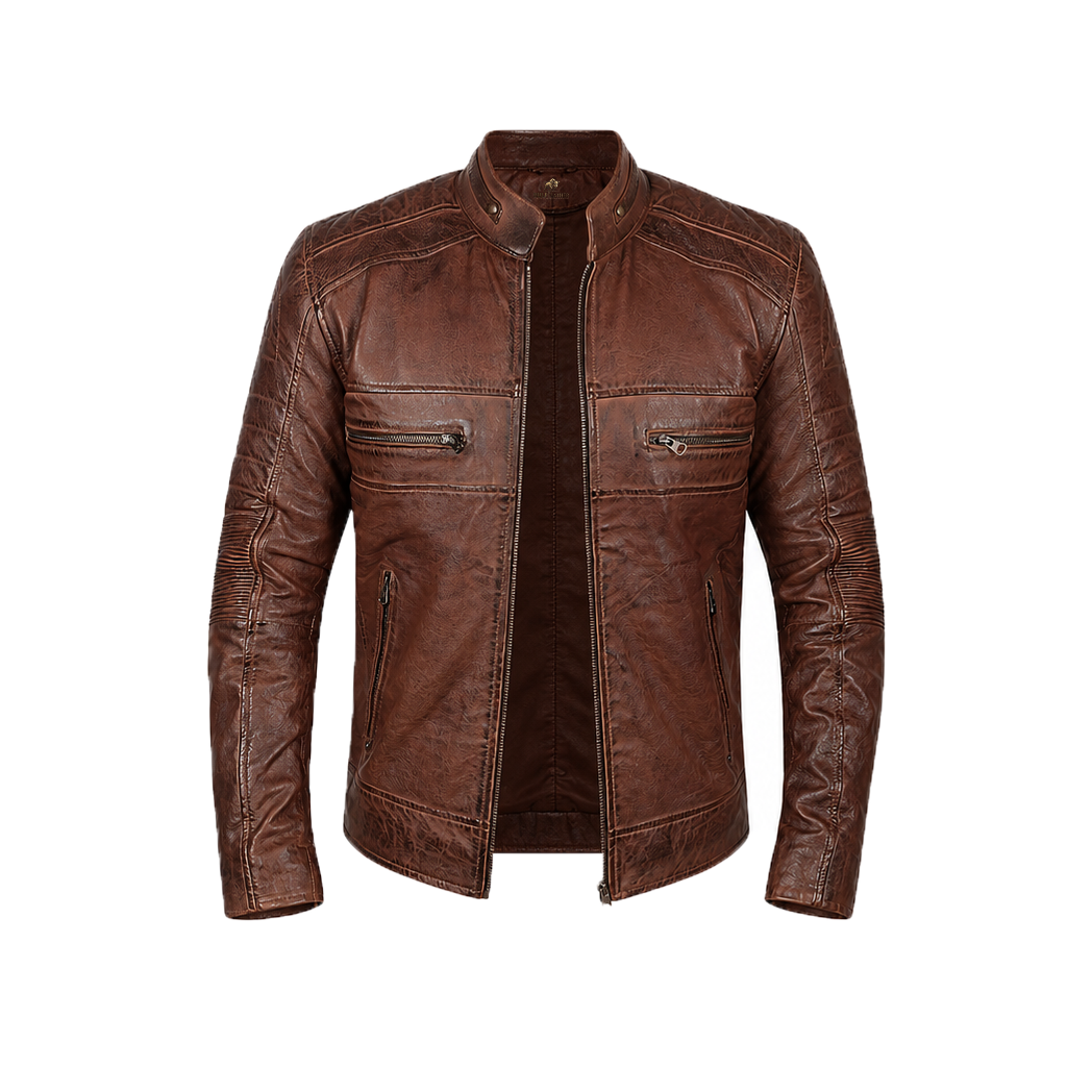 Men Brown Distressed Biker Jacket