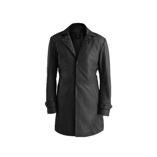 Men Black Leather Long Coat