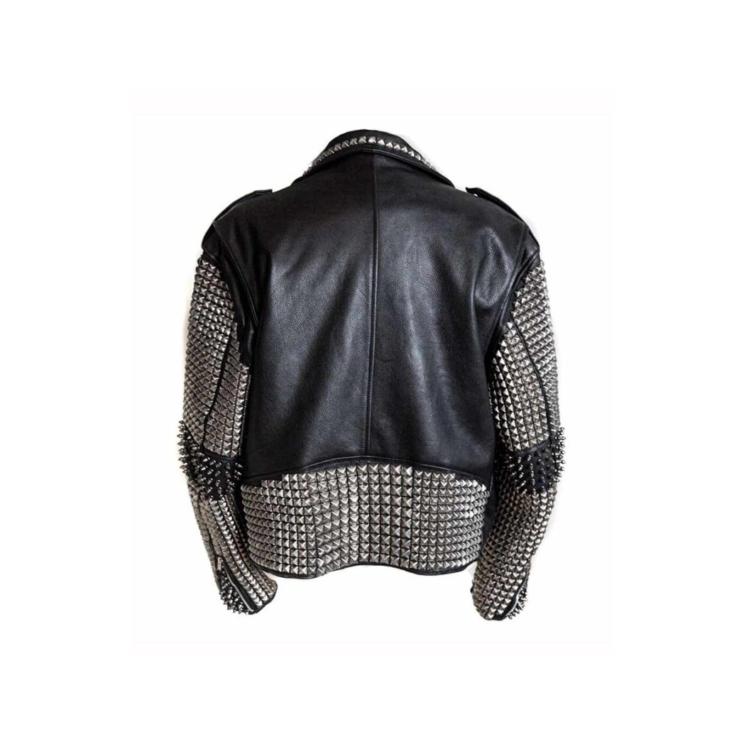 Mens Punk Studded Black Leather Jacket