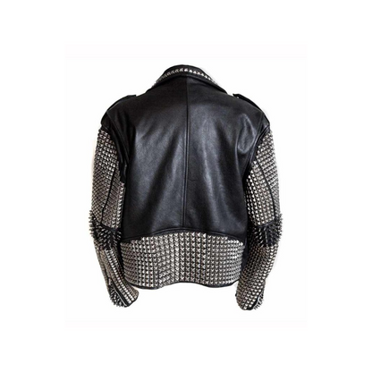 Mens Punk Studded Black Leather Jacket