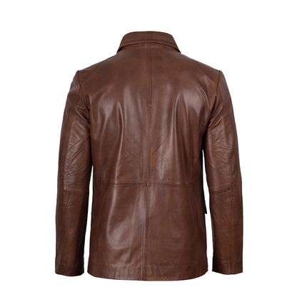 Mens Two Button Waxed Brown Leather Blazer