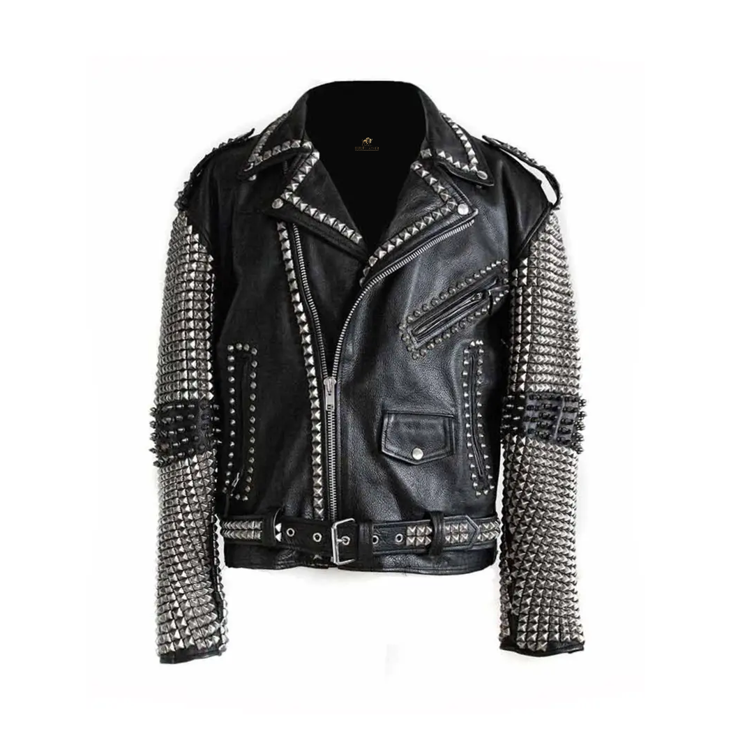 Mens Punk Studded Black Leather Jacket