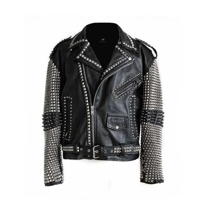 Mens Punk Studded Black Leather Jacket
