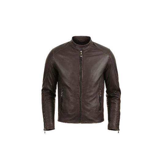 Mens Wislo Brown Bomber Leather Jacket