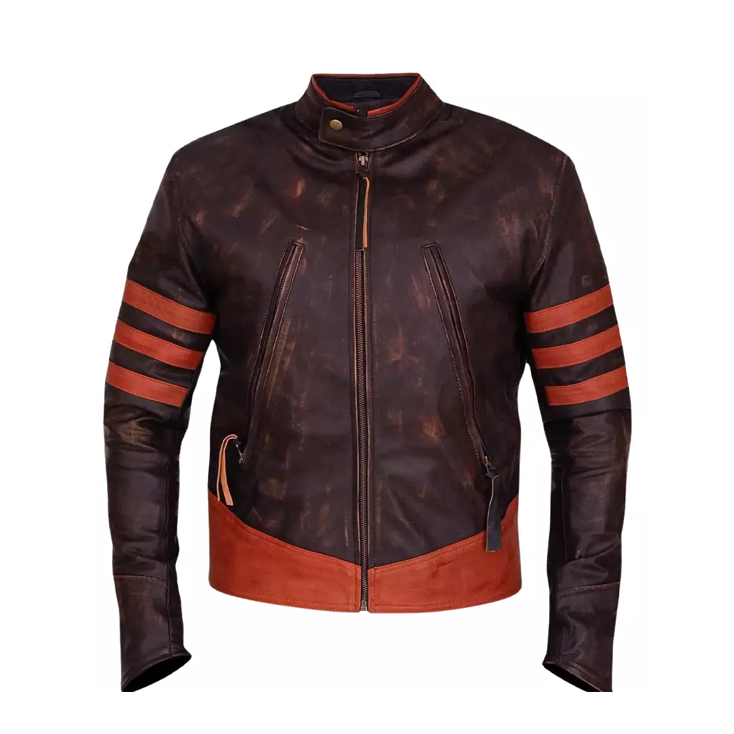 Mens Brown Cafe Racer Distressed Motorcycle Jacket