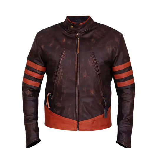 Mens Brown Cafe Racer Distressed Motorcycle Jacket