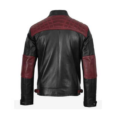 Men’s Black and Maroon Biker Style Leather Jacket