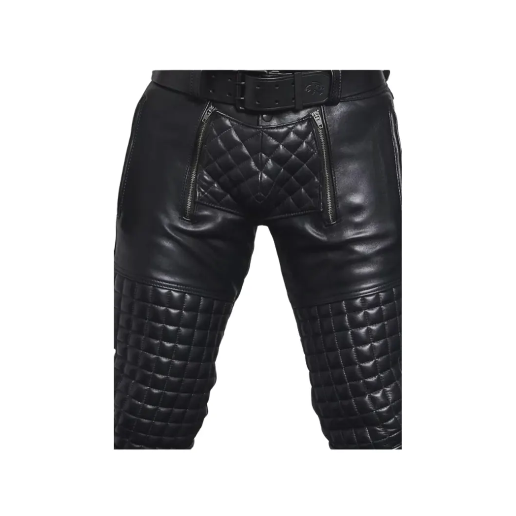 Men’s Quilted Real Leather Bikers Pants
