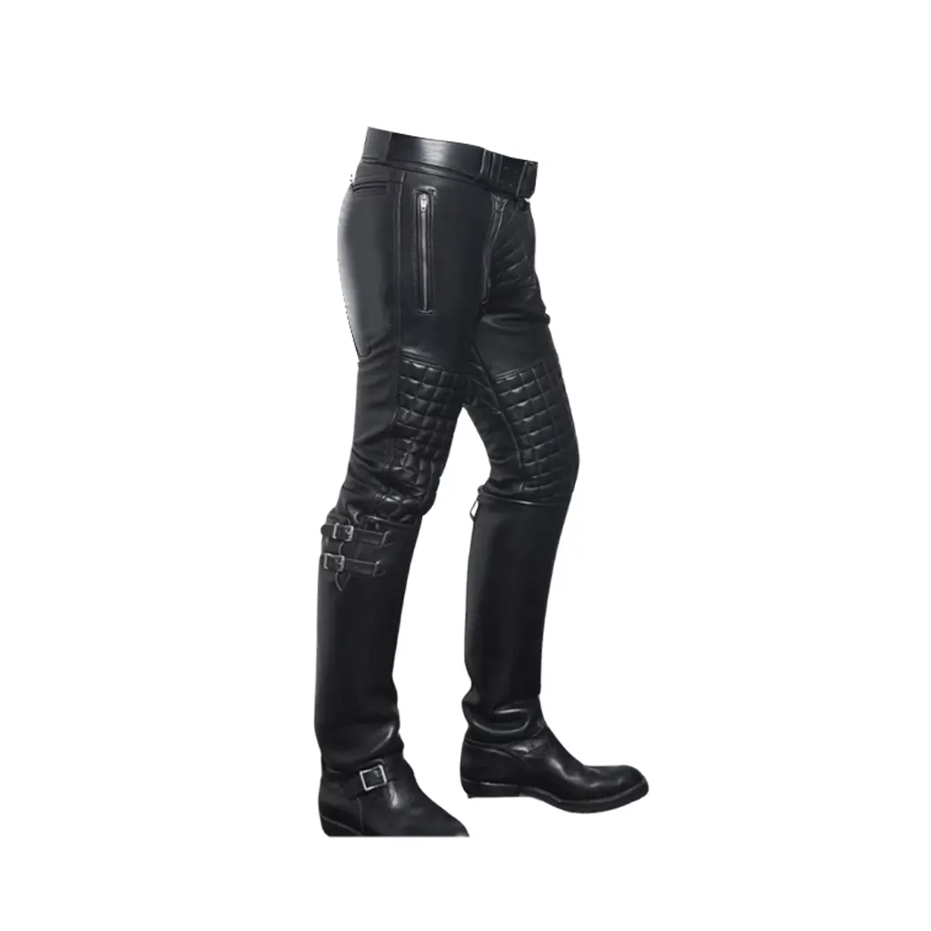 Men’s Quilted Real Leather Bikers Pants