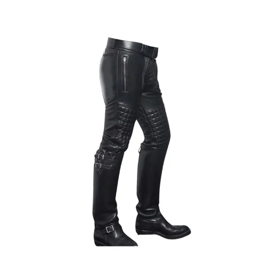 Men’s Quilted Real Leather Bikers Pants