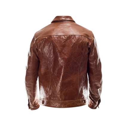 Men Brown Leather Trucker Jacket