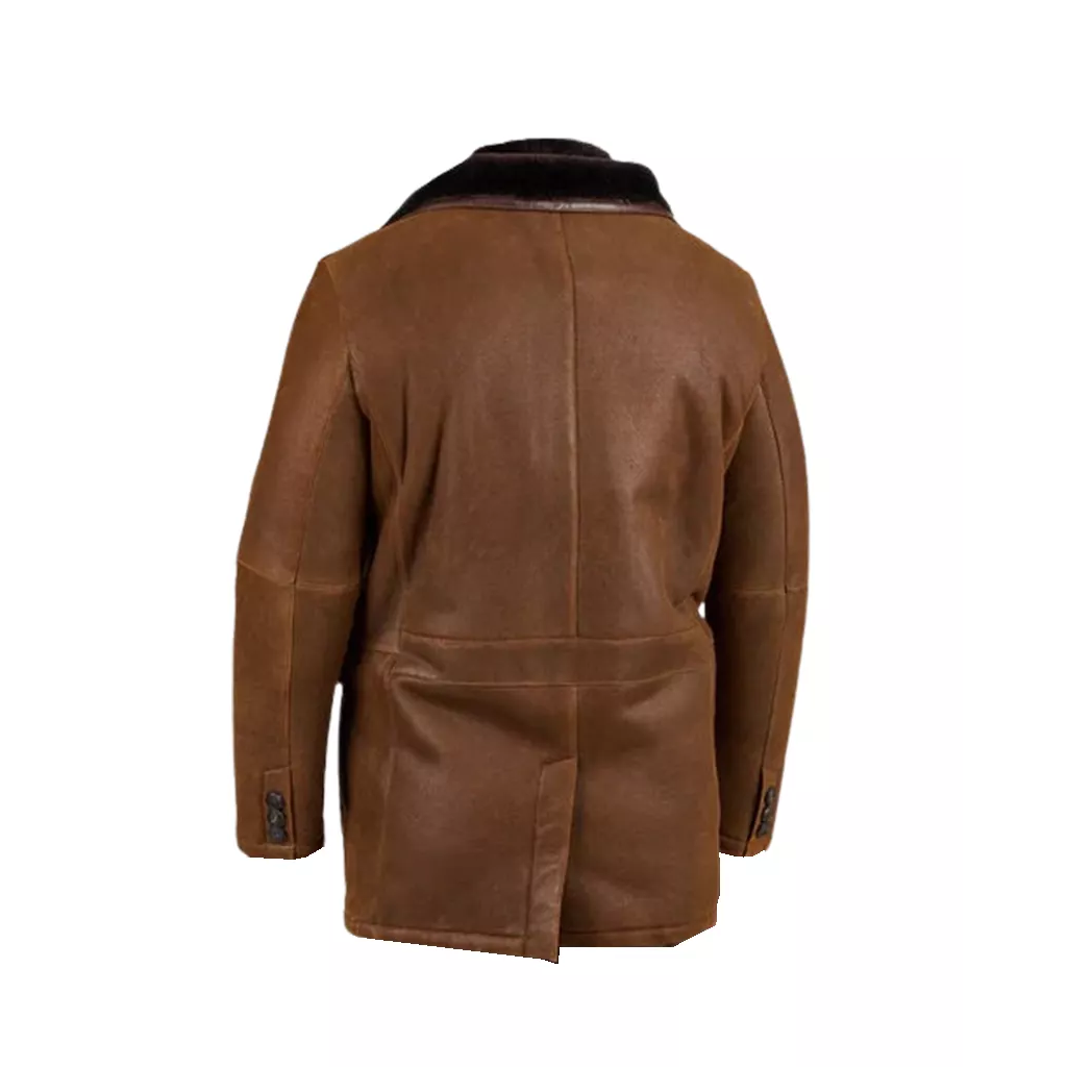 Brown Fur Double Shearling Genuine Leather Coat