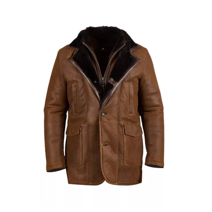 Brown Fur Double Shearling Genuine Leather Coat