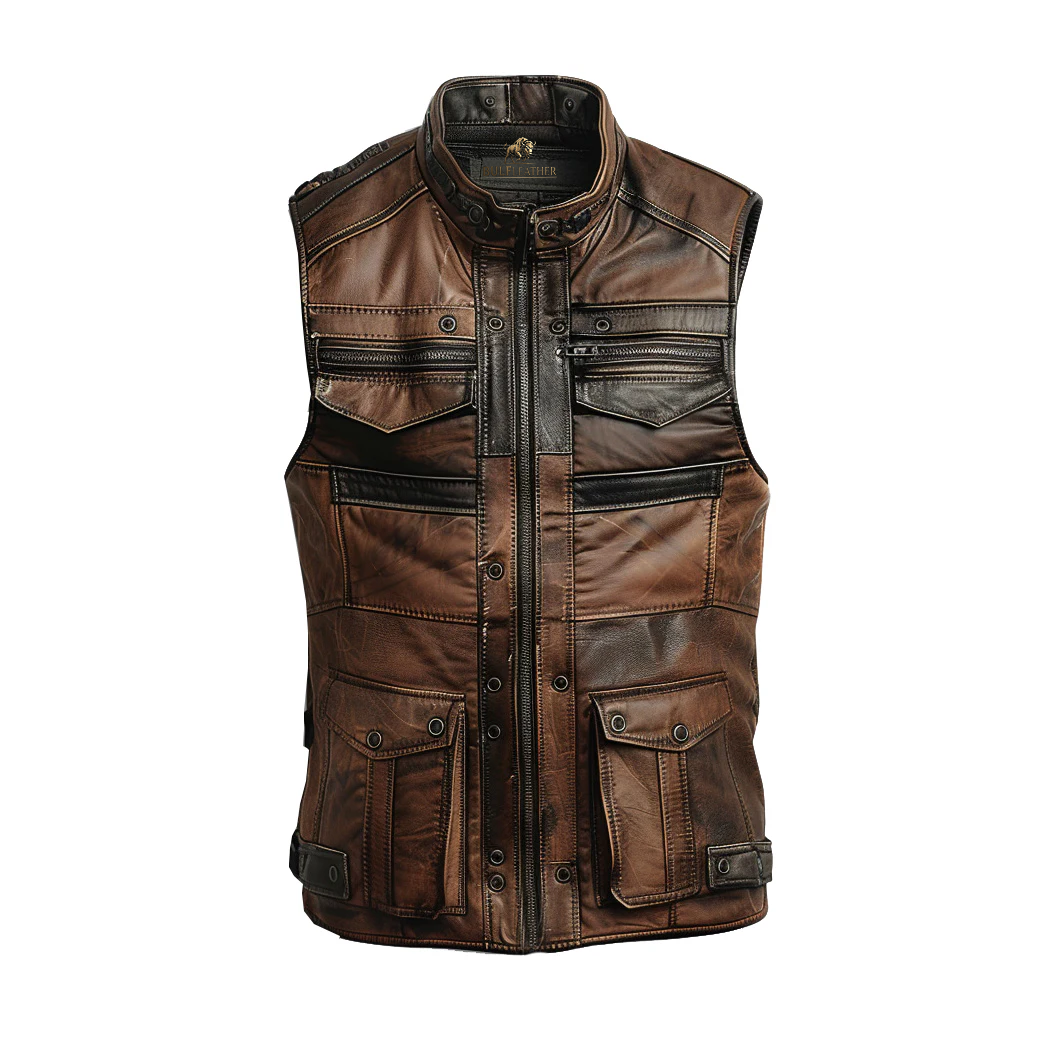 Men’s Jack Brown Distressed Leather Vest