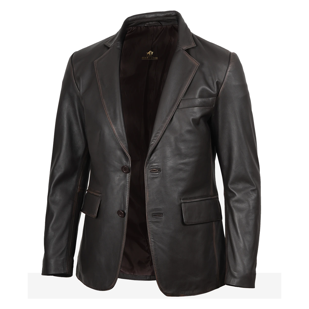 Men’s Dark Brown Rub Off Leather Blazer