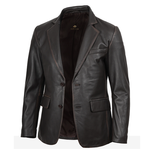 Men’s Dark Brown Rub Off Leather Blazer