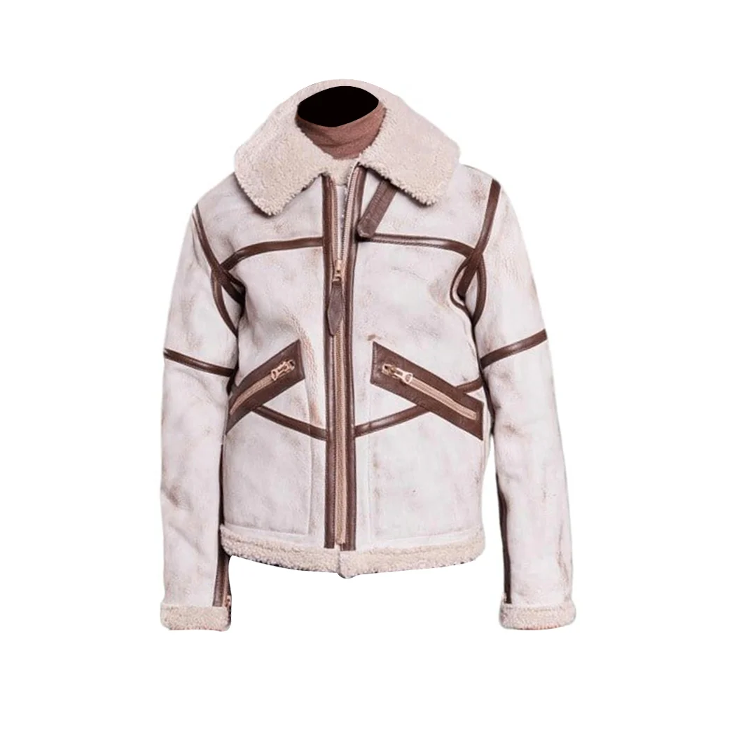 Mens Aviator Waxed White Leather Jacket