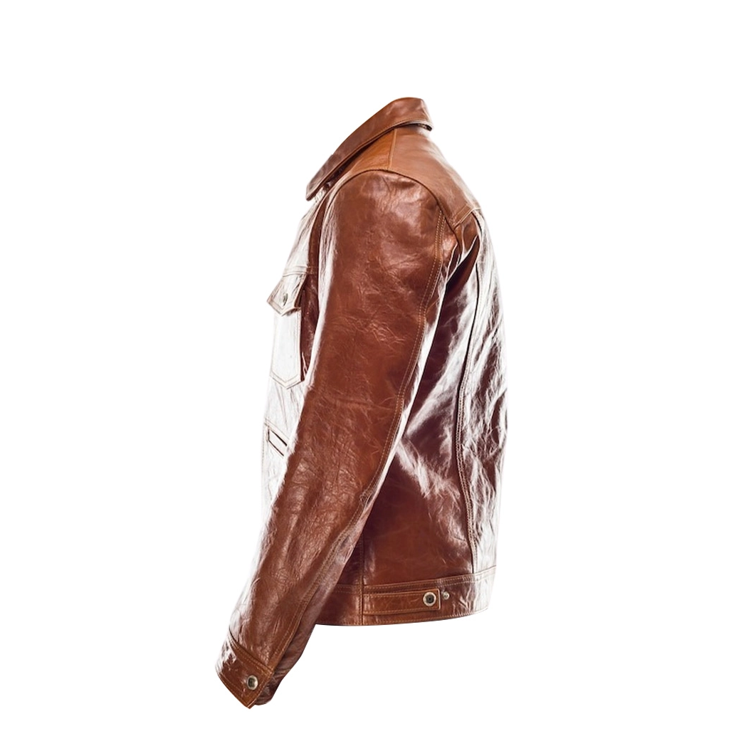 Men Brown Leather Trucker Jacket