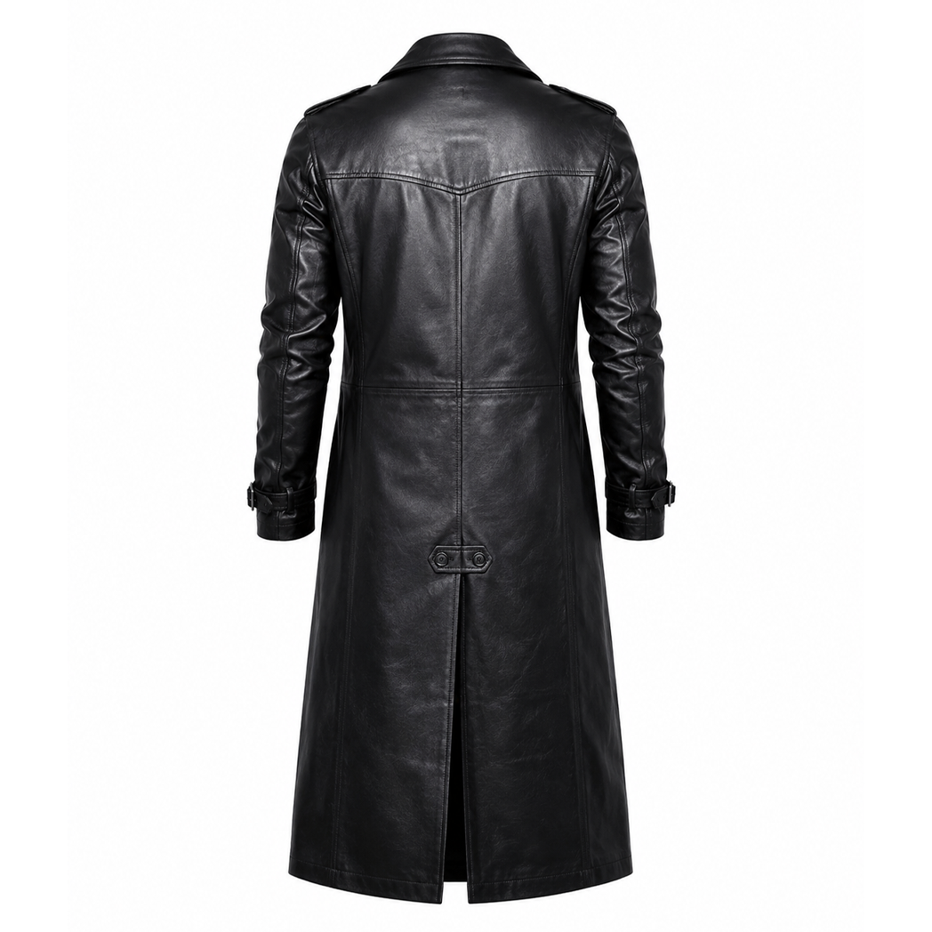 Black Trench Distressed Leather Coat