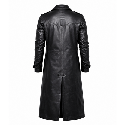 Black Trench Distressed Leather Coat