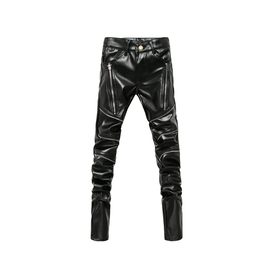 Men’s Slim PU Black Leather Pants