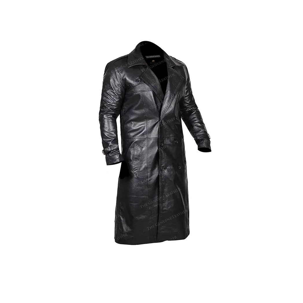 Black Trench Distressed Leather Coat