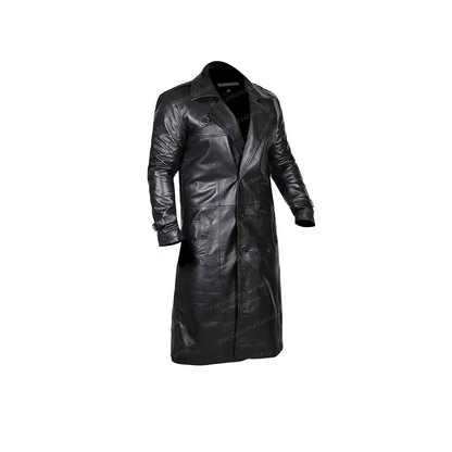 Black Trench Distressed Leather Coat
