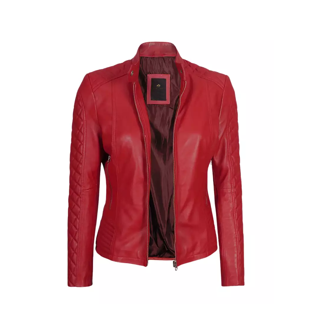 Women Cafe Racer Red Quilted Jacket