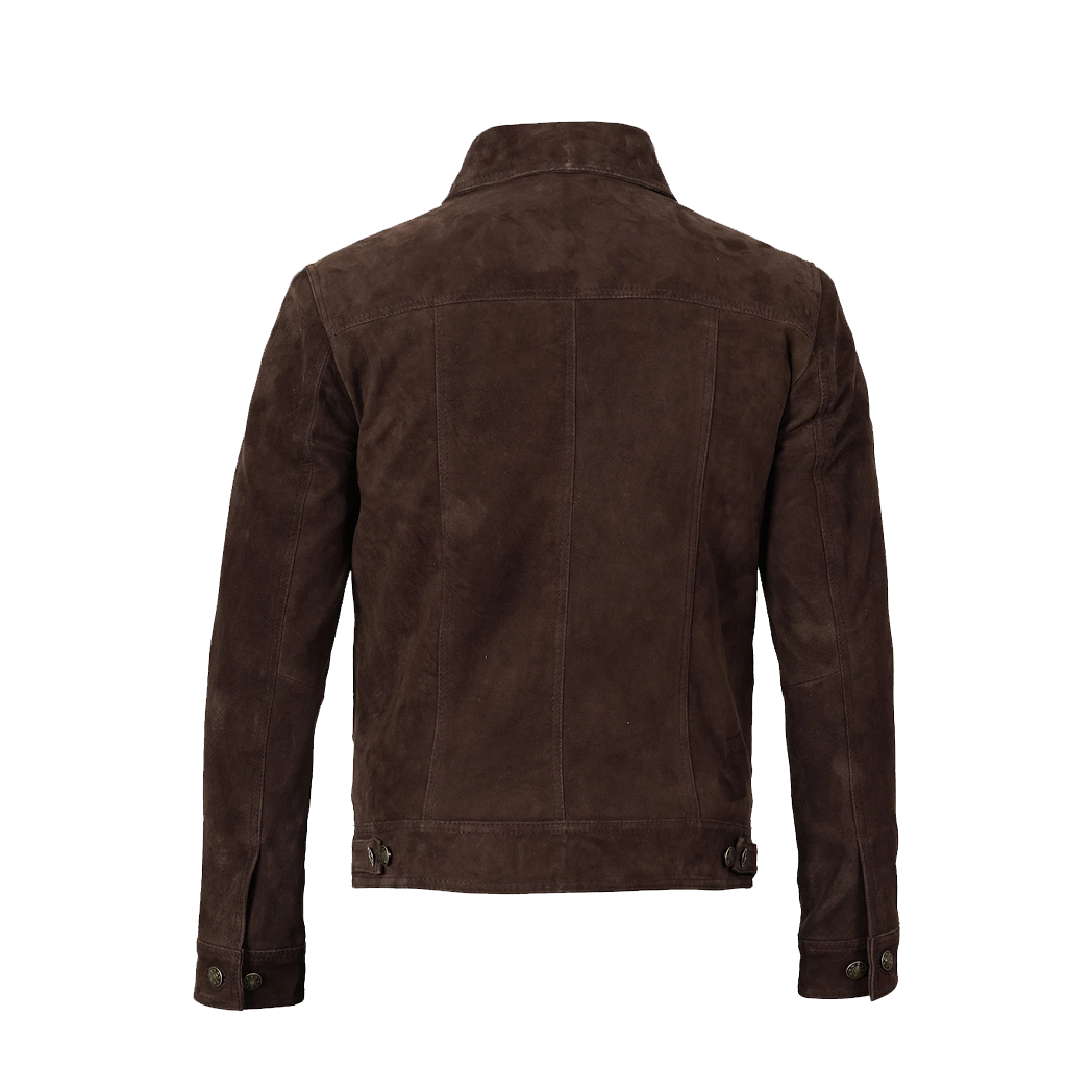 Men’s Real Dark Brown Suede Trucker Style Jacket