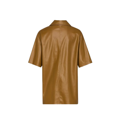 Mens Half Sleeves Khaki Leather Shirt