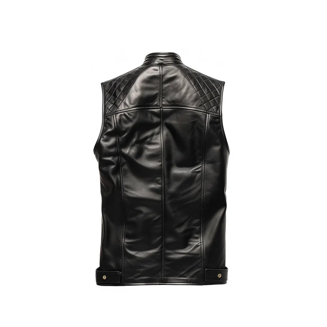 Men Black Quilted Style Leather Vest