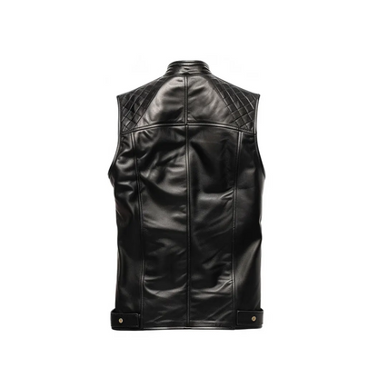 Men Black Quilted Style Leather Vest