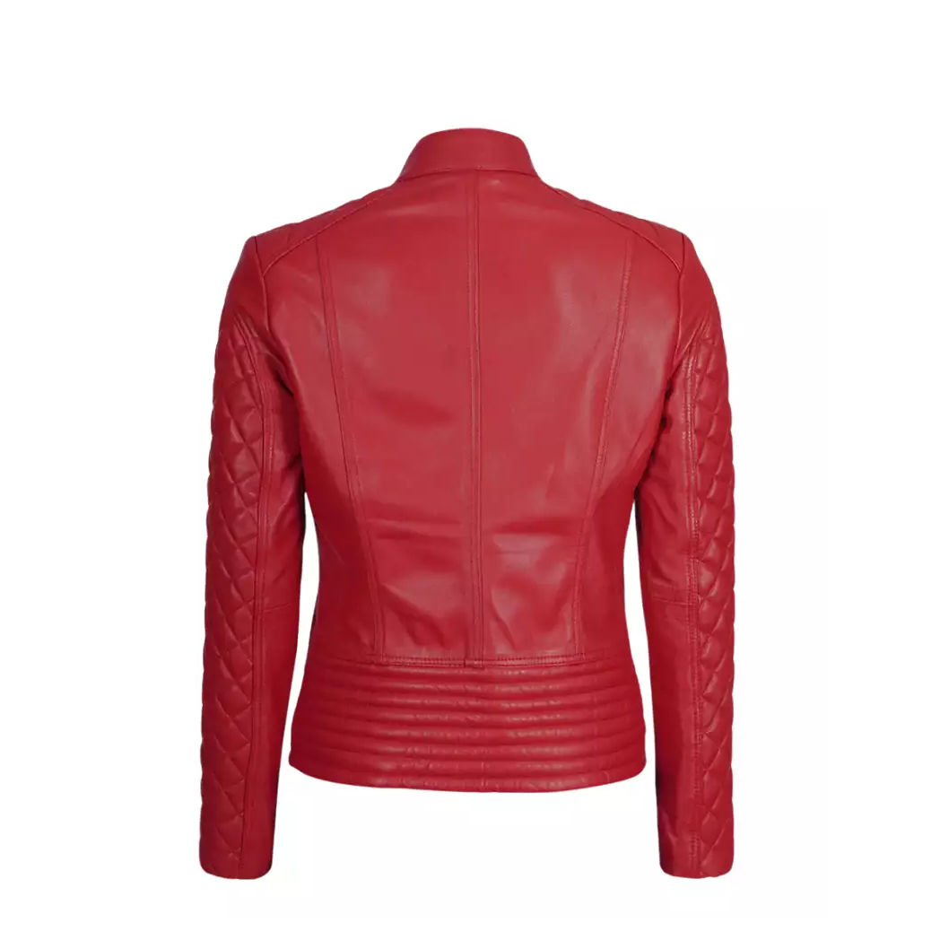 Women Cafe Racer Red Quilted Jacket