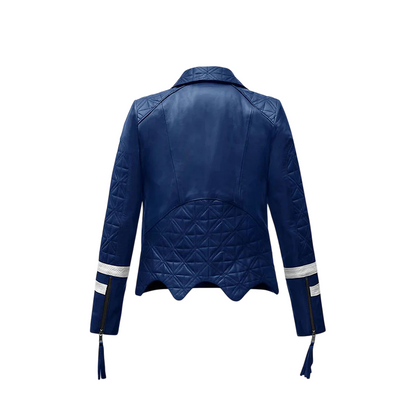 Women’s Blue Asymmetrical Biker Leather Jacket