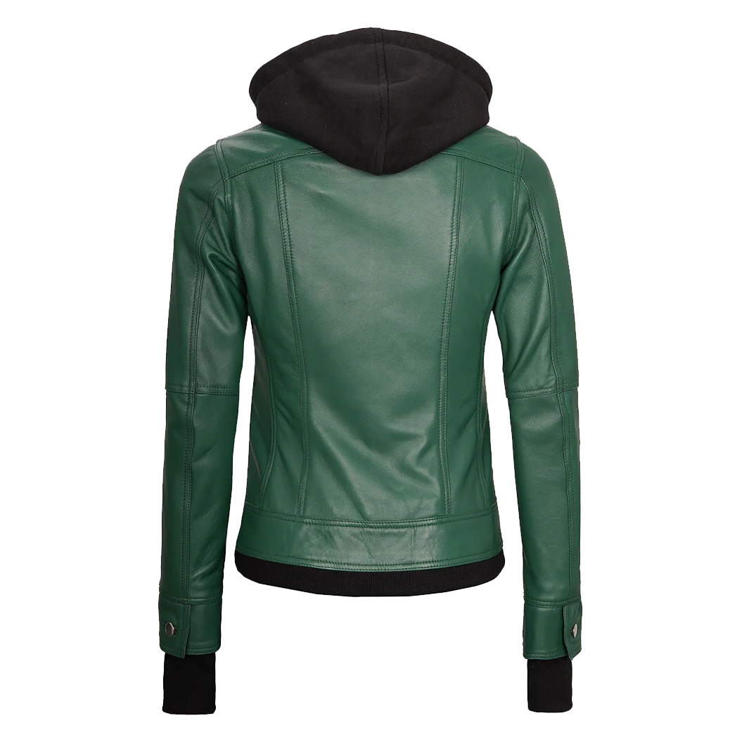 Womens Green Bomber Leather Jacket