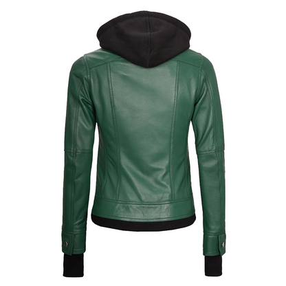 Womens Green Bomber Leather Jacket