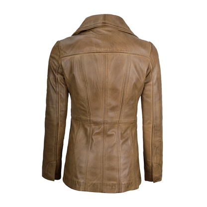 Women’s Three Button Camel Brown Leather Blazer