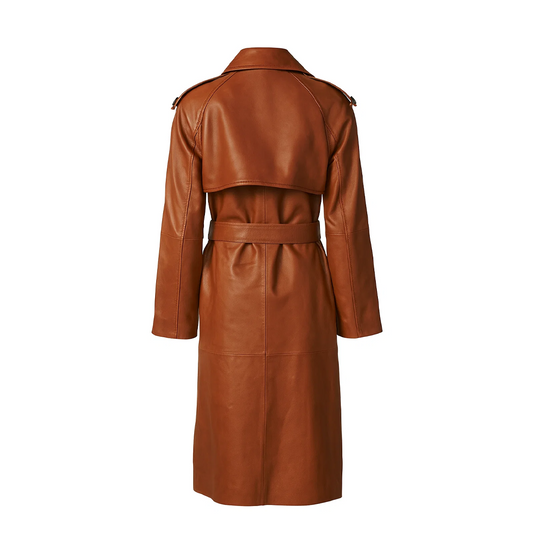 Women Brown Leather Trench Coat