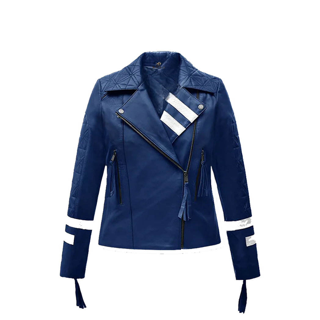 Women’s Blue Asymmetrical Biker Leather Jacket