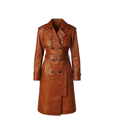 Women Brown Leather Trench Coat