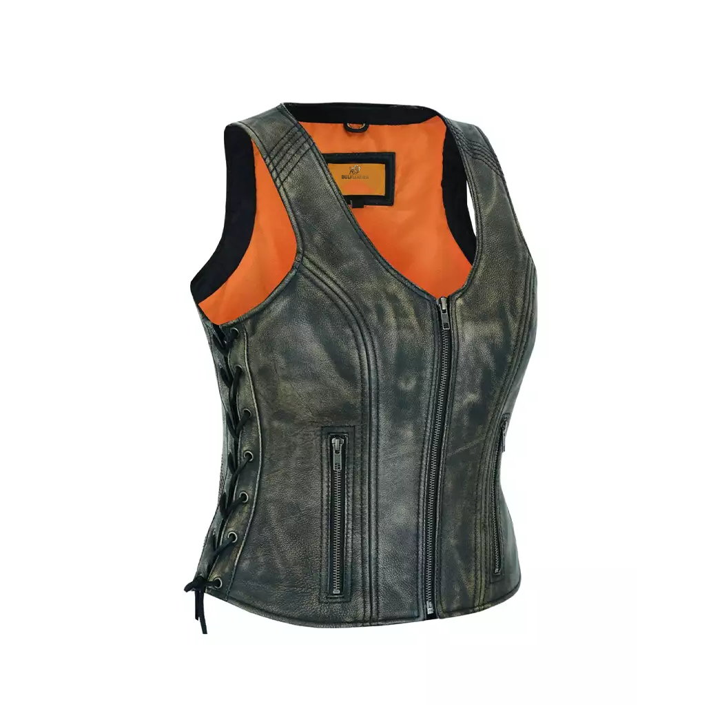 Women Black Distressed Leather Vest