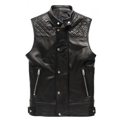 Men Black Quilted Style Leather Vest