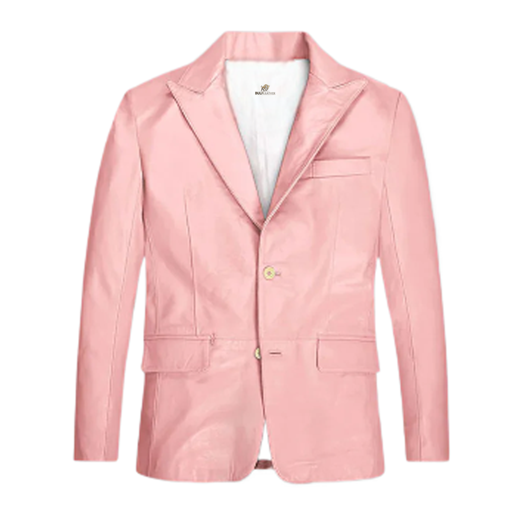 Men Light Pink Leather Blazer