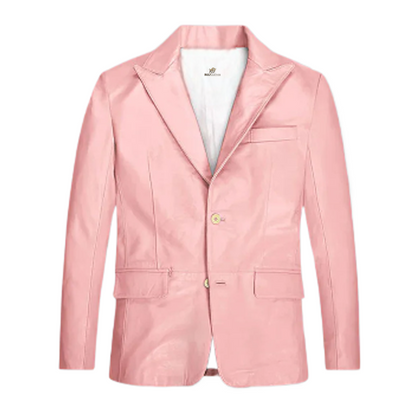 Men Light Pink Leather Blazer