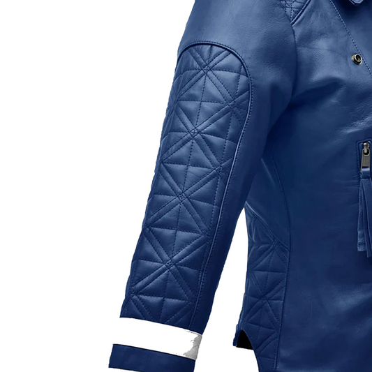 Women’s Blue Asymmetrical Biker Leather Jacket