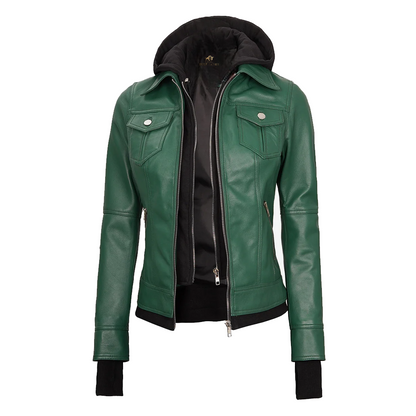 Womens Green Bomber Leather Jacket
