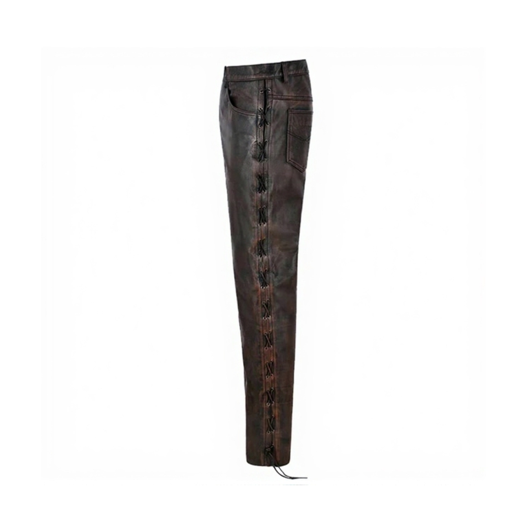 Men’s Biker Laced Cowhide Leather Pant