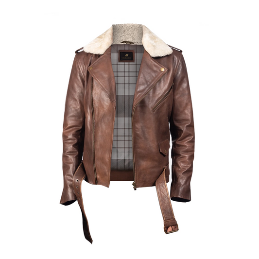 Mens Brown Leather Winter Protection Jacket