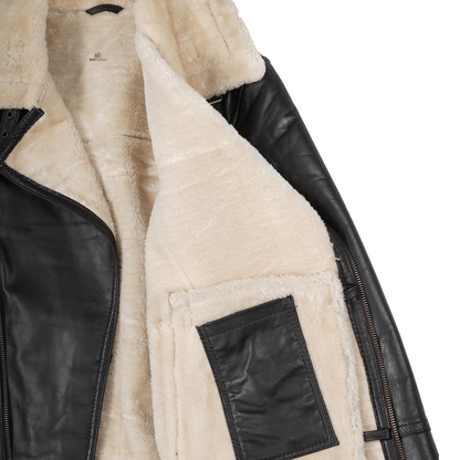 Men’s Dark Brown Biker Style Shearling Leather Jacket